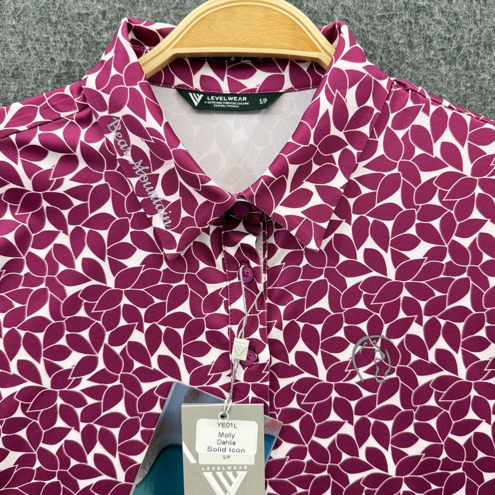 Levelwear Polo Shirt Womens Small Bear Mountain Golf Top Red Floral Long Sleeve - Picture 3 of 8